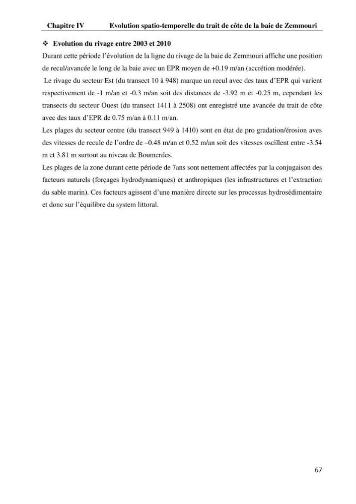 Evaluation des impacts des changements climatiques et des activités anthropiques sur le littoral de la baie de Zemmouri :Vulnérabilité et adaptation