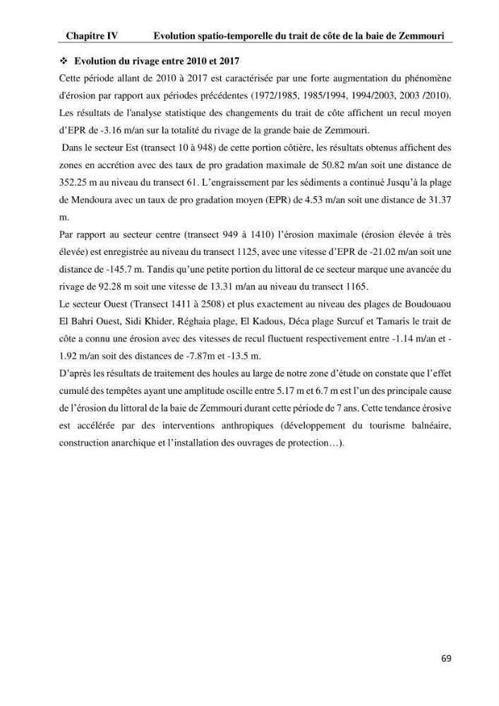 Evaluation des impacts des changements climatiques et des activités anthropiques sur le littoral de la baie de Zemmouri :Vulnérabilité et adaptation
