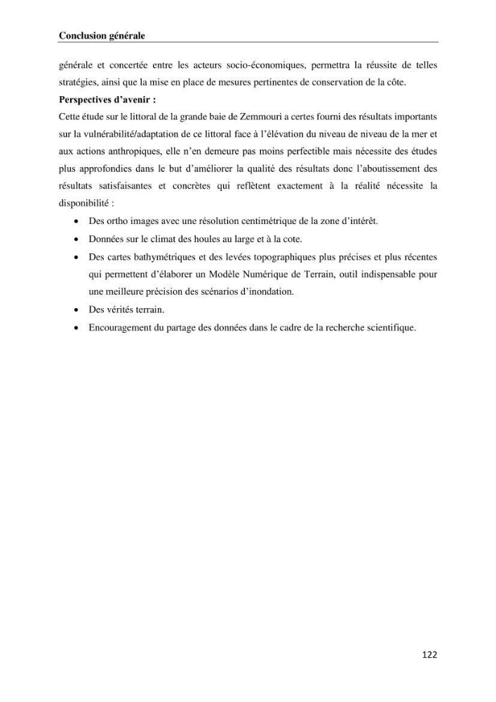Evaluation des impacts des changements climatiques et des activités anthropiques sur le littoral de la baie de Zemmouri :Vulnérabilité et adaptation