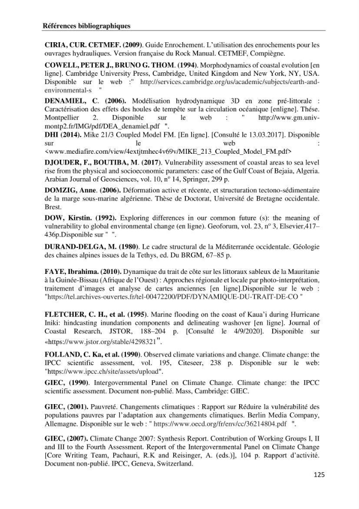 Evaluation des impacts des changements climatiques et des activités anthropiques sur le littoral de la baie de Zemmouri :Vulnérabilité et adaptation