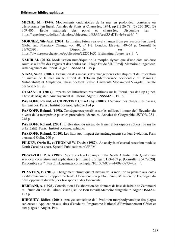 Evaluation des impacts des changements climatiques et des activités anthropiques sur le littoral de la baie de Zemmouri :Vulnérabilité et adaptation
