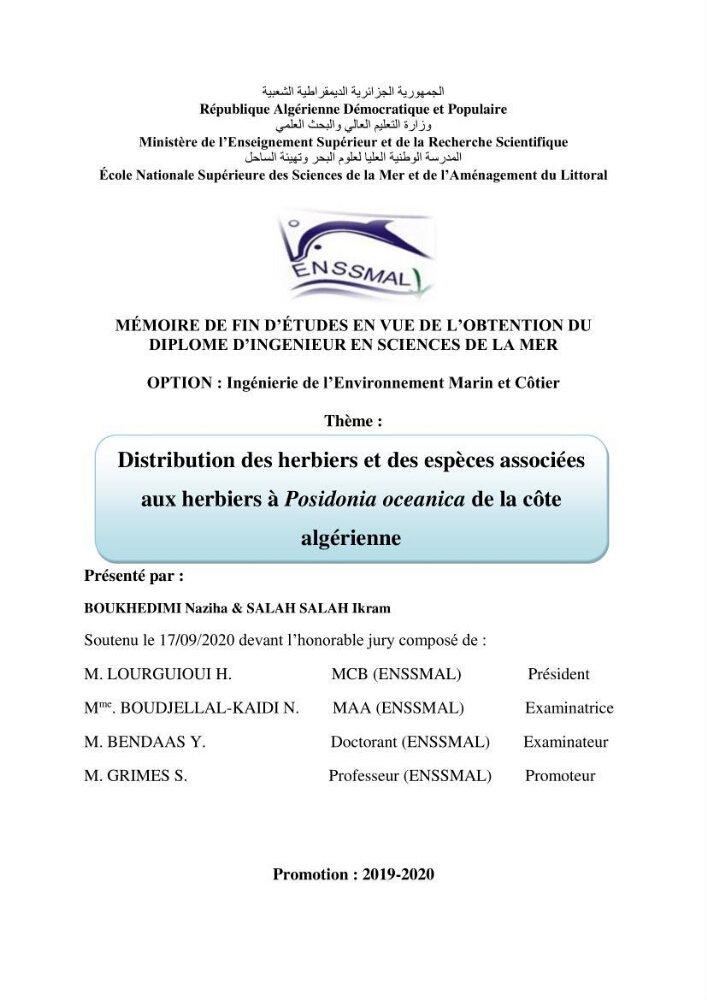 Distribution des herbiers et des espèces associées aux herbiers à Posidonia oceanica de la côte algérienne