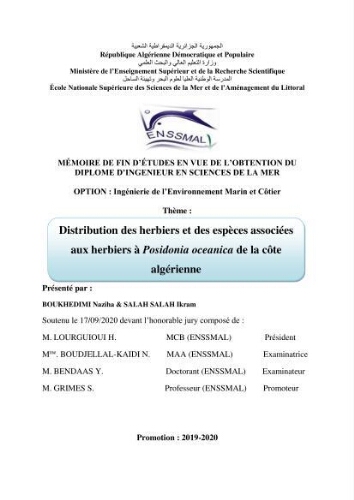 Distribution des herbiers et des espèces associées aux herbiers à Posidonia oceanica de la côte algérienne Distribution des herbiers et des espèces associées aux herbiers à Posidonia oceanica de la côte algérienne
