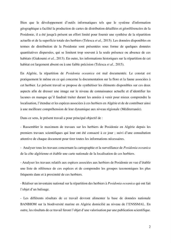 Distribution des herbiers et des espèces associées aux herbiers à Posidonia oceanica de la côte algérienne