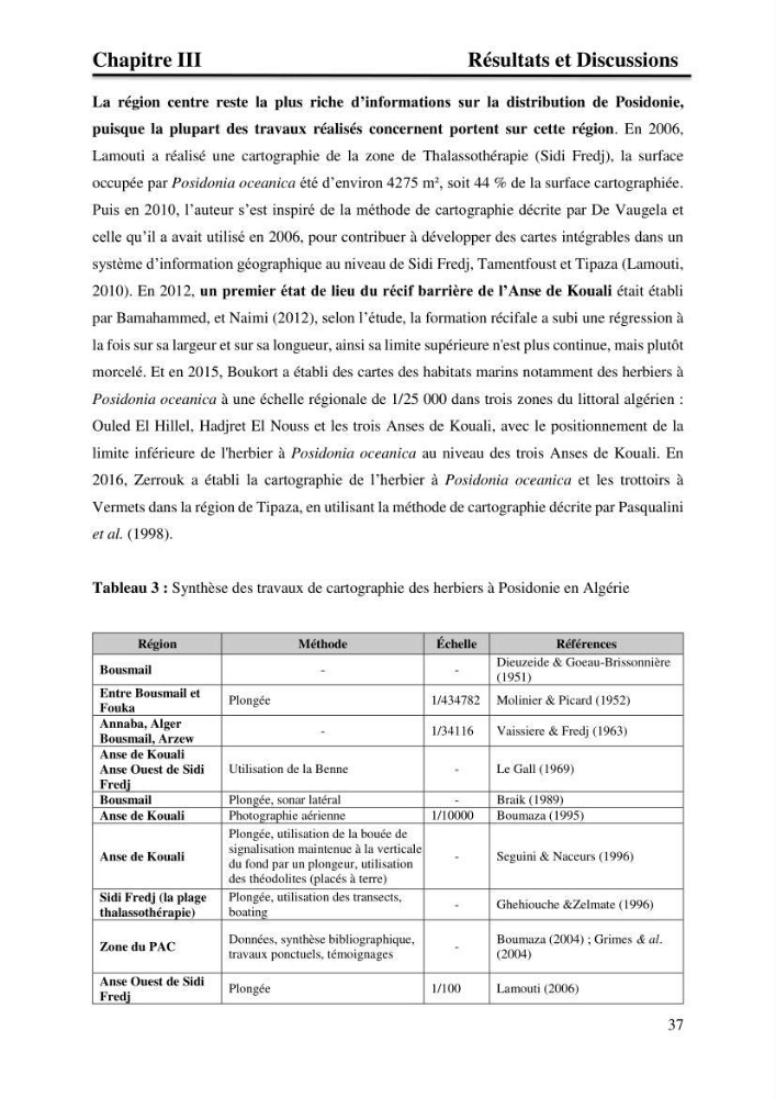 Distribution des herbiers et des espèces associées aux herbiers à Posidonia oceanica de la côte algérienne
