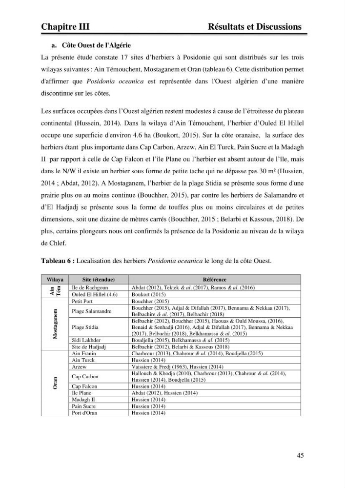 Distribution des herbiers et des espèces associées aux herbiers à Posidonia oceanica de la côte algérienne