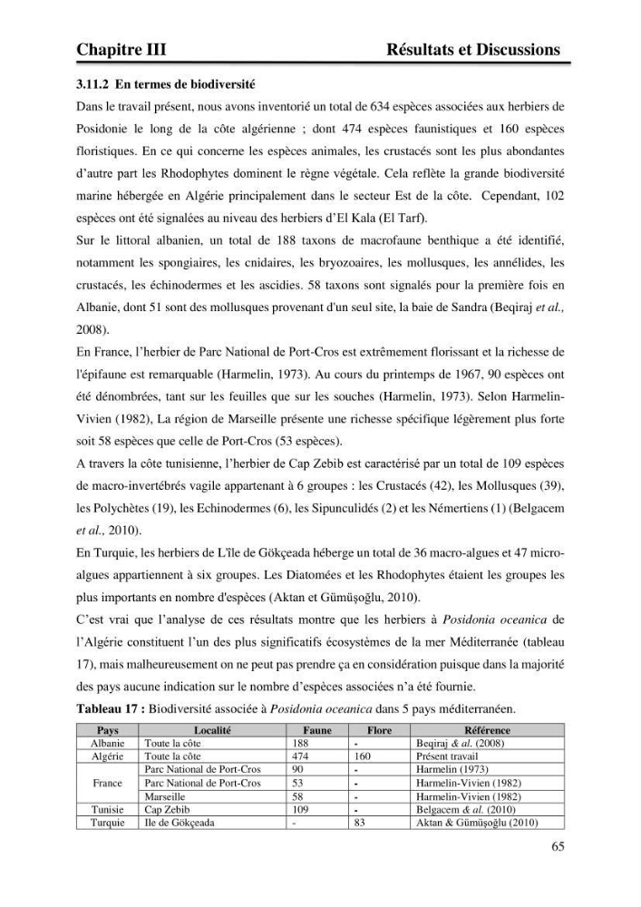 Distribution des herbiers et des espèces associées aux herbiers à Posidonia oceanica de la côte algérienne
