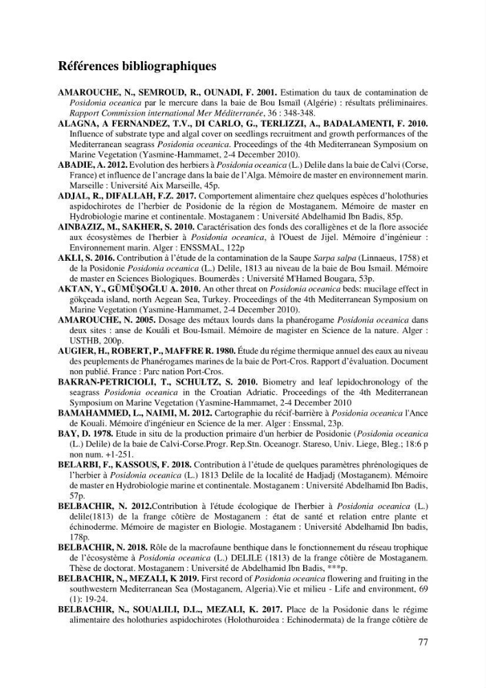 Distribution des herbiers et des espèces associées aux herbiers à Posidonia oceanica de la côte algérienne