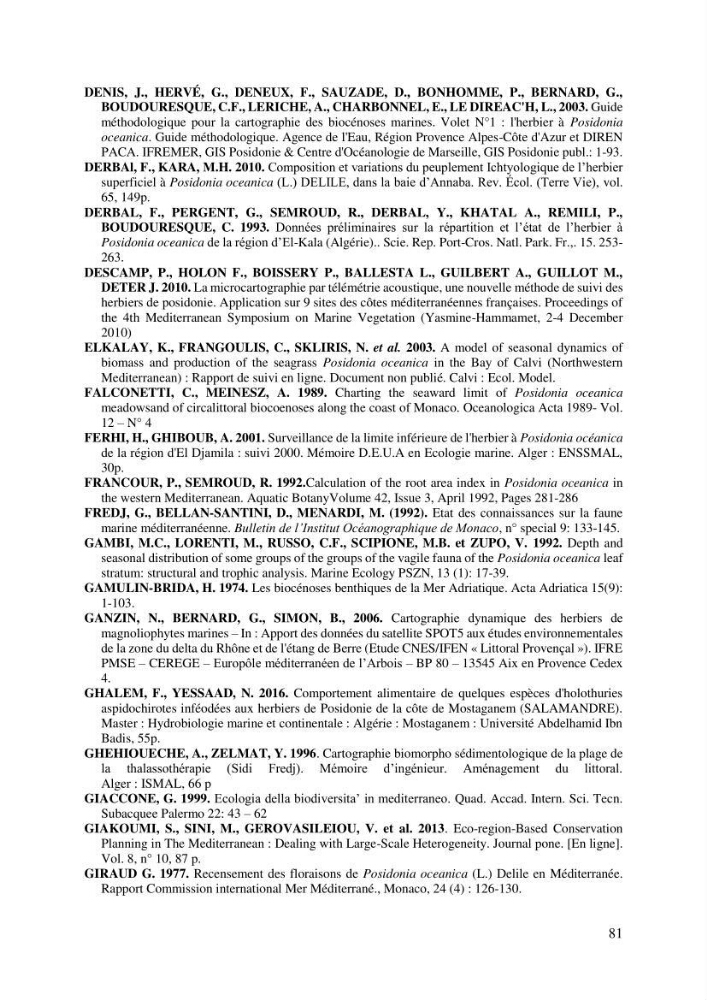 Distribution des herbiers et des espèces associées aux herbiers à Posidonia oceanica de la côte algérienne