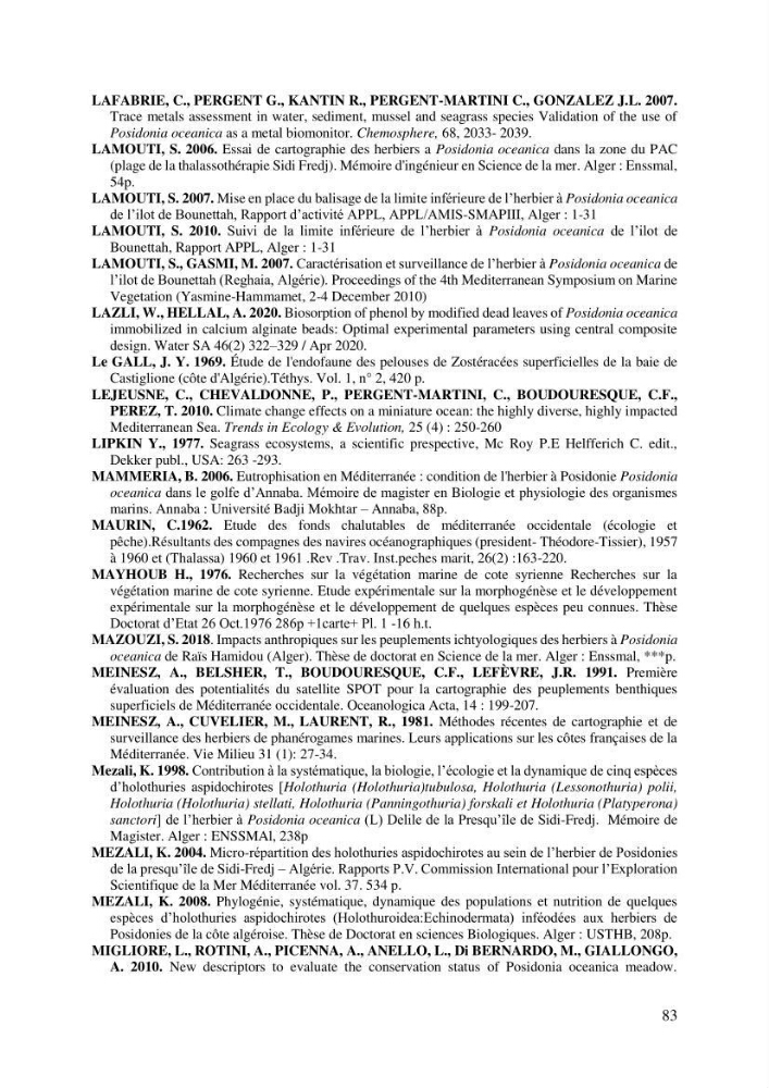 Distribution des herbiers et des espèces associées aux herbiers à Posidonia oceanica de la côte algérienne