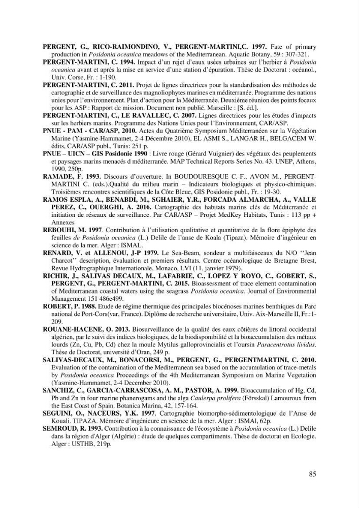 Distribution des herbiers et des espèces associées aux herbiers à Posidonia oceanica de la côte algérienne