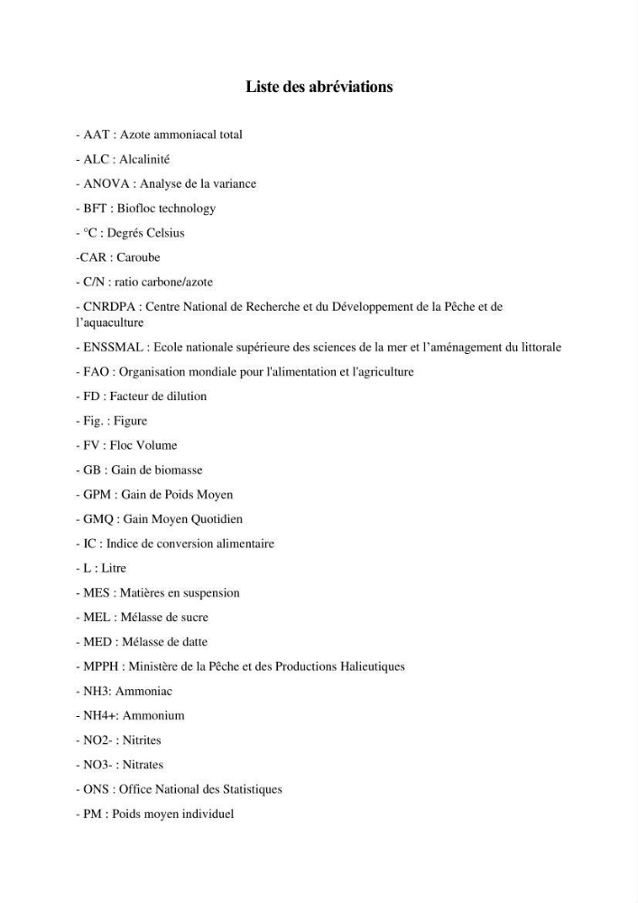 Elevage du Tilapia en système Biofloc effets de différentes sources de carbone sur les paramètres du milieu et les performances zootechniques