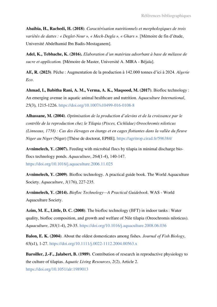 Elevage du Tilapia en système Biofloc effets de différentes sources de carbone sur les paramètres du milieu et les performances zootechniques