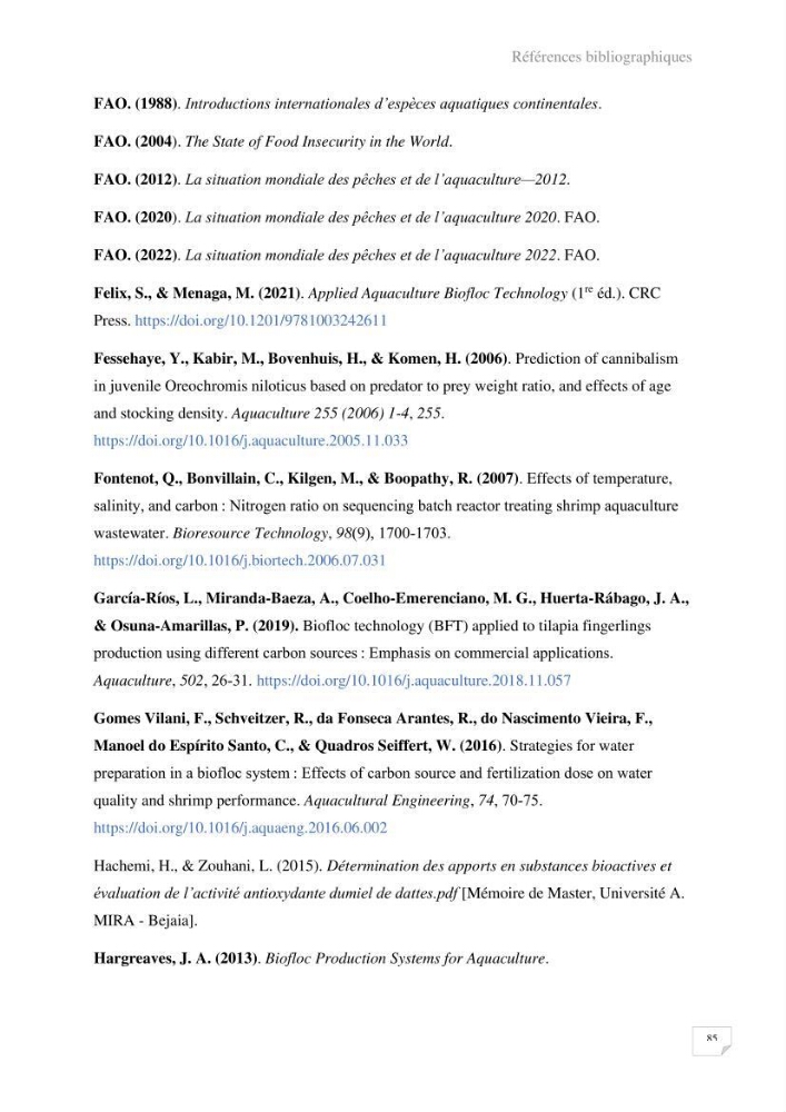 Elevage du Tilapia en système Biofloc effets de différentes sources de carbone sur les paramètres du milieu et les performances zootechniques