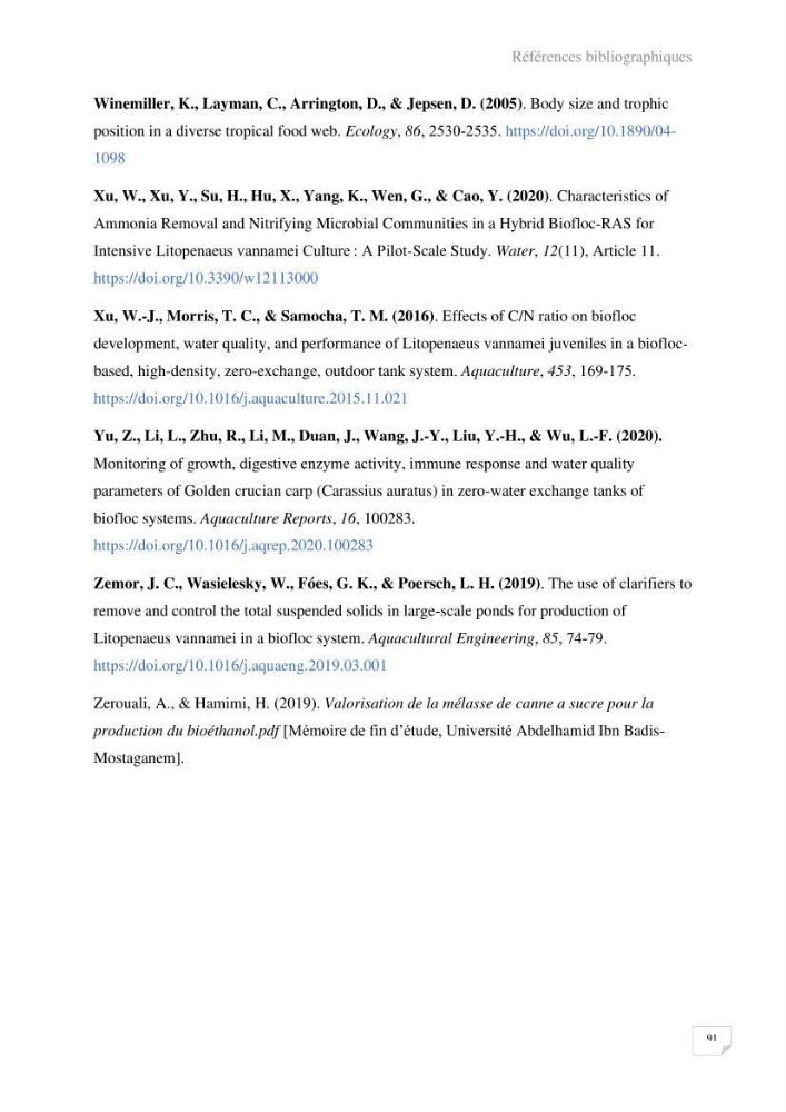 Elevage du Tilapia en système Biofloc effets de différentes sources de carbone sur les paramètres du milieu et les performances zootechniques