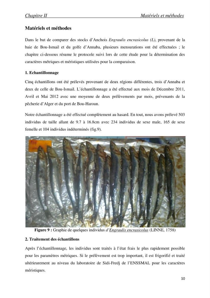 Caractères métriques et méristiques de l\'Anchois Engraulis encrasicolus (Linne 1758) de quelques ports Algériens:
