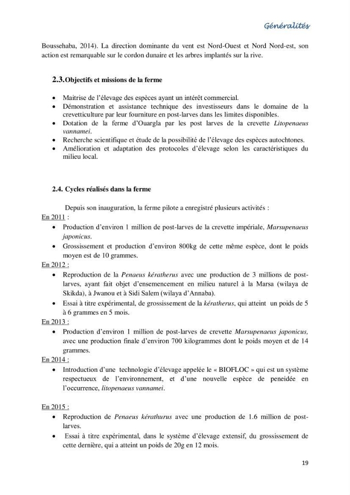 Caracterisation de l\'elevage de la crevette Litopenaeus vannamei ( boone,1931) Ferme Pilote la marsa (Skikda)