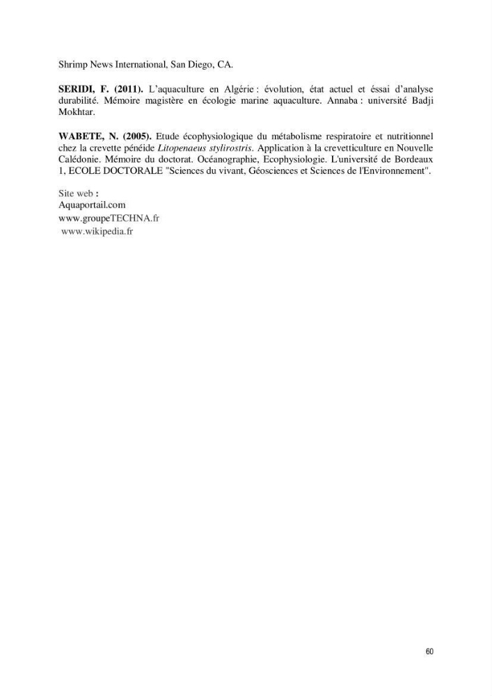 Caracterisation de l\'elevage de la crevette Litopenaeus vannamei ( boone,1931) Ferme Pilote la marsa (Skikda)