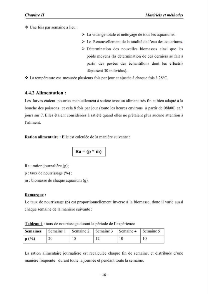 Effet de la levure Saccharomyces cerevisiae incorporée dans l\'aliment sur la croissance des larves de Tilapia nilotica:
