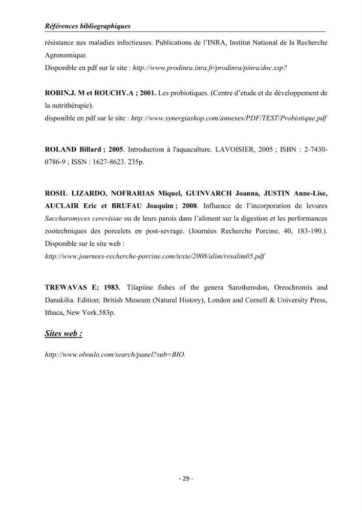 Effet de la levure Saccharomyces cerevisiae incorporée dans l\'aliment sur la croissance des larves de Tilapia nilotica: