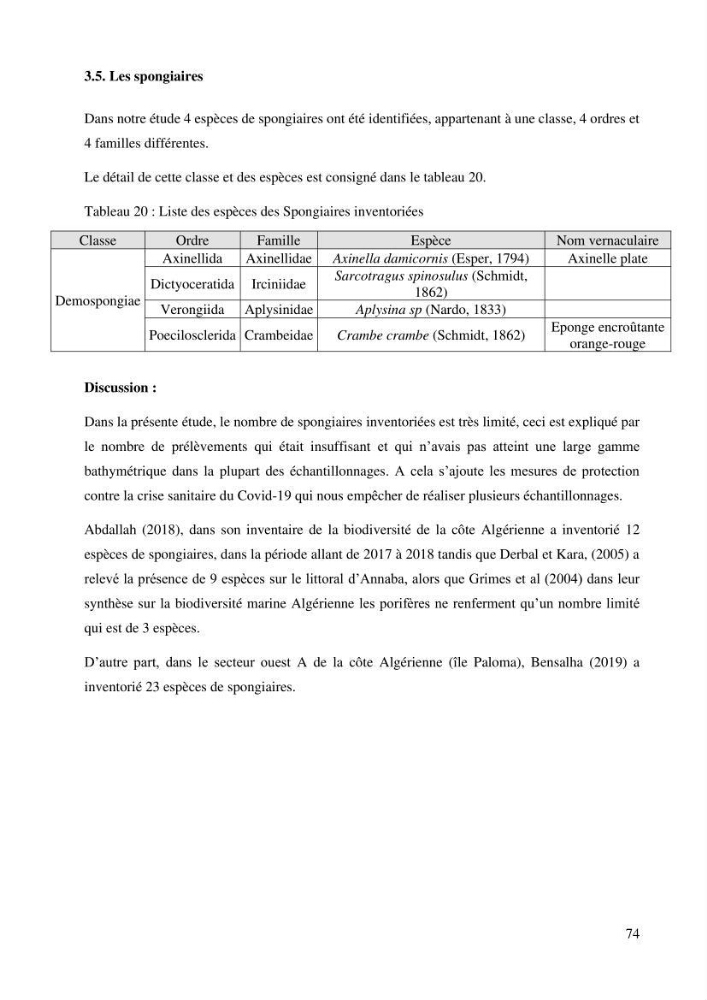 Inventaire et Systématique de quelques Invertébrés et VertébrésMarins de la côte Algérienne