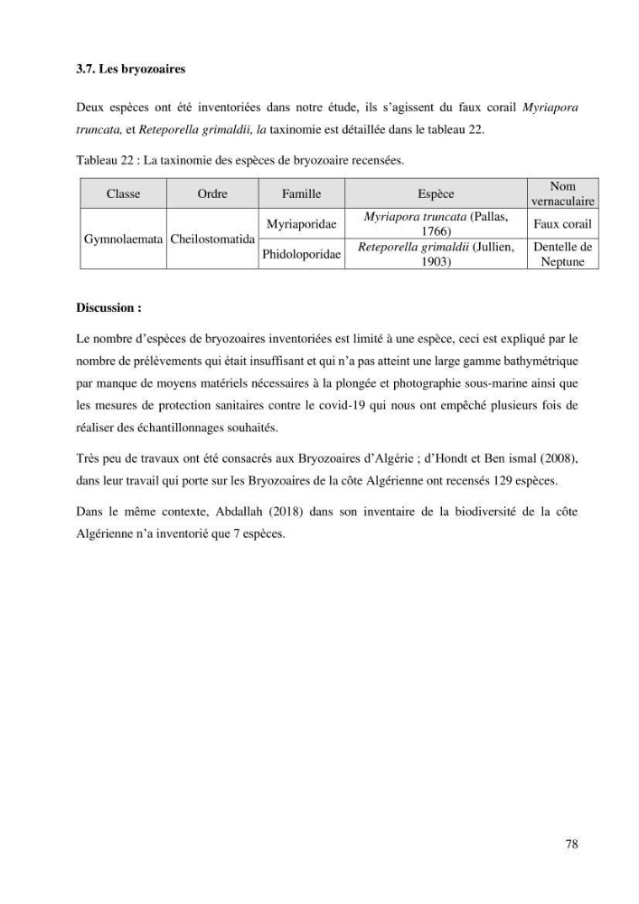 Inventaire et Systématique de quelques Invertébrés et VertébrésMarins de la côte Algérienne