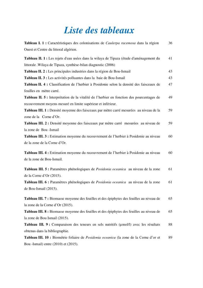 Contribution à l\'étude des paramètres vitaux de l\'herbier à posidonie ( Posidonia oceanica) en relation avec la pollution chimique