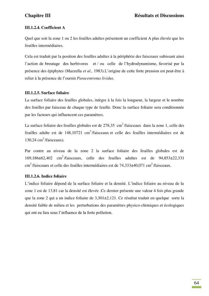 Contribution à l\'étude des paramètres vitaux de l\'herbier à posidonie ( Posidonia oceanica) en relation avec la pollution chimique