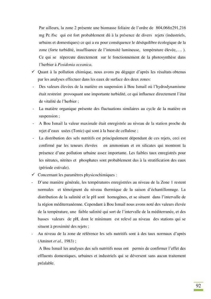 Contribution à l\'étude des paramètres vitaux de l\'herbier à posidonie ( Posidonia oceanica) en relation avec la pollution chimique