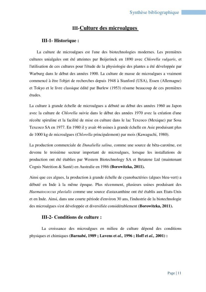 Contribution à la culture des espèces de microalgues d\'eau douce à intérêt aquacole