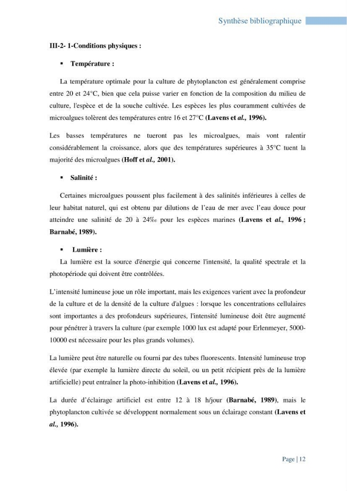 Contribution à la culture des espèces de microalgues d\'eau douce à intérêt aquacole