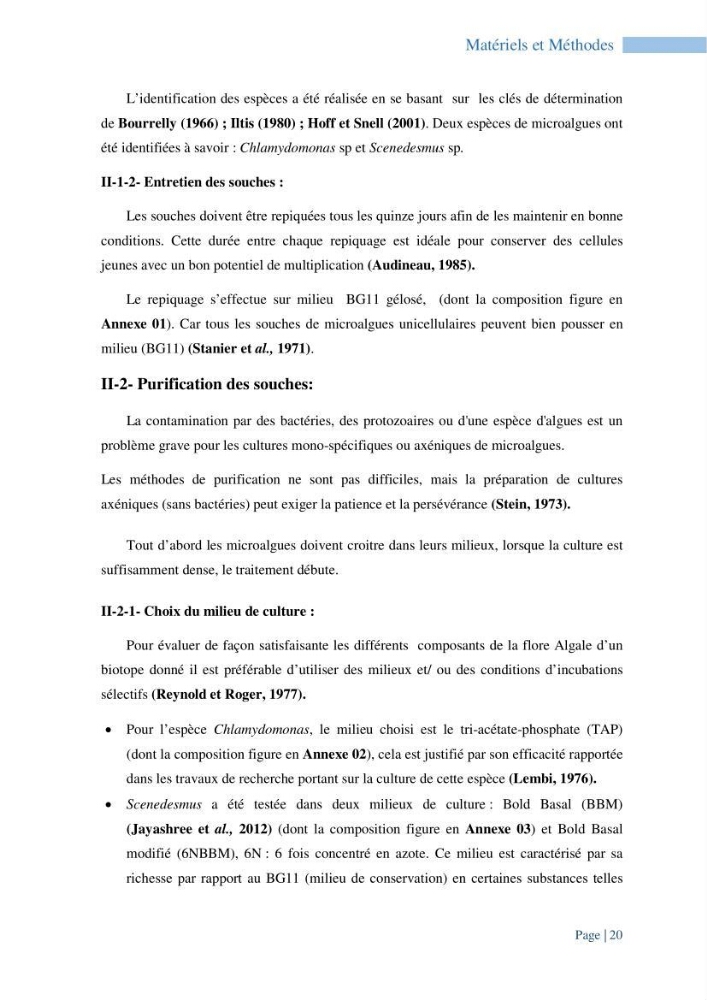 Contribution à la culture des espèces de microalgues d\'eau douce à intérêt aquacole