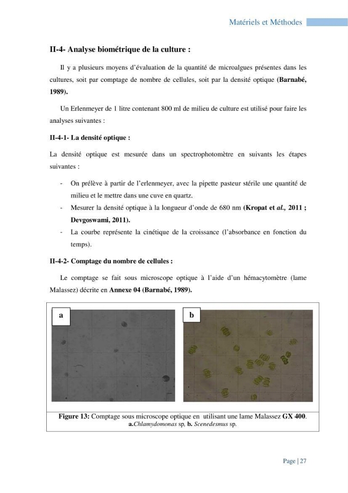 Contribution à la culture des espèces de microalgues d\'eau douce à intérêt aquacole