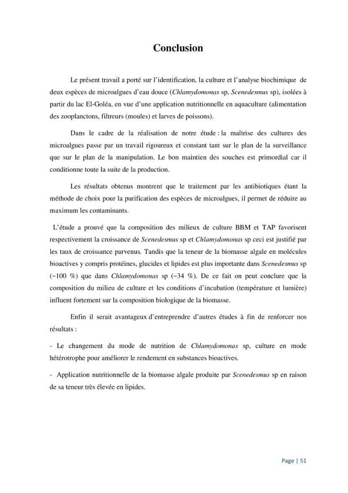 Contribution à la culture des espèces de microalgues d\'eau douce à intérêt aquacole