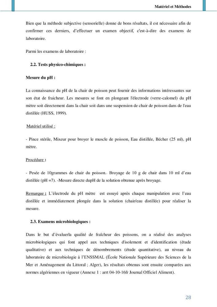 Suivi de l’évaluation de la qualité de fraicheur des poissons d’eau douce et leur valorisation par des procédés traditionnels