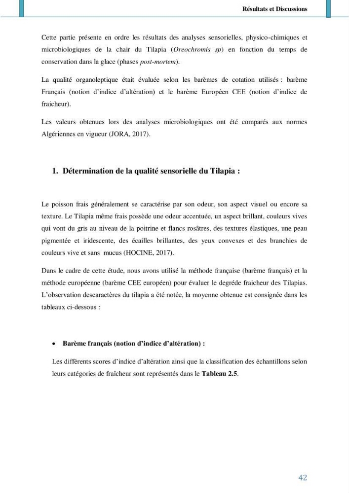 Suivi de l’évaluation de la qualité de fraicheur des poissons d’eau douce et leur valorisation par des procédés traditionnels