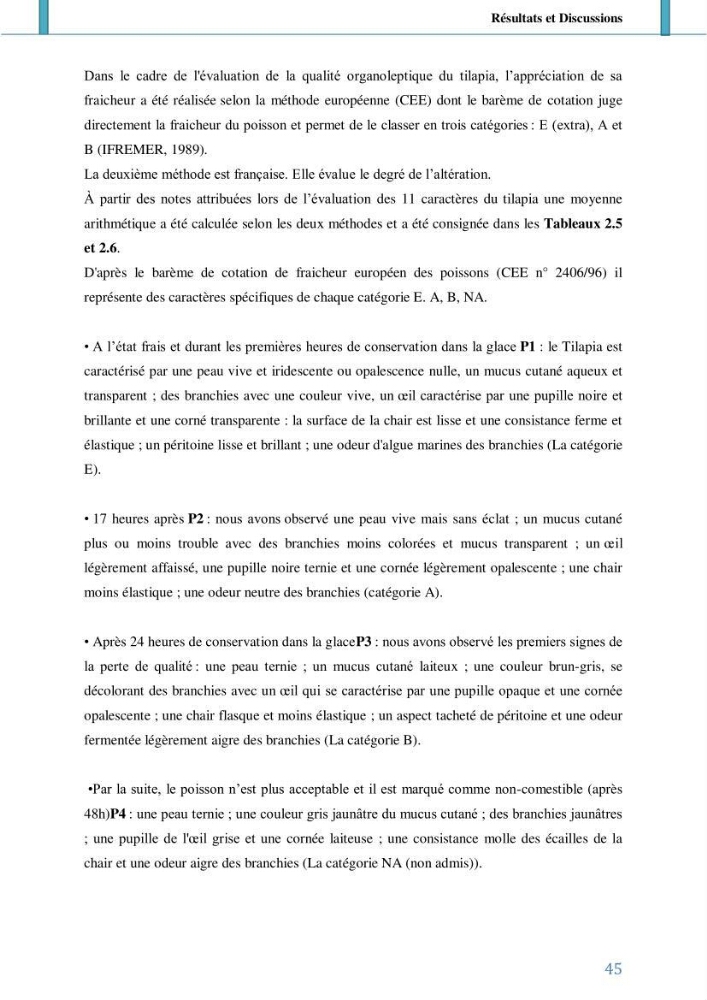 Suivi de l’évaluation de la qualité de fraicheur des poissons d’eau douce et leur valorisation par des procédés traditionnels