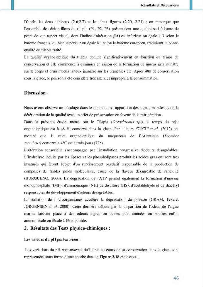 Suivi de l’évaluation de la qualité de fraicheur des poissons d’eau douce et leur valorisation par des procédés traditionnels