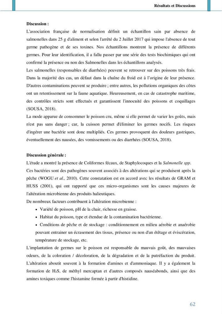 Suivi de l’évaluation de la qualité de fraicheur des poissons d’eau douce et leur valorisation par des procédés traditionnels
