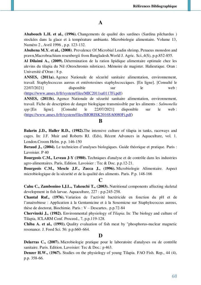 Suivi de l’évaluation de la qualité de fraicheur des poissons d’eau douce et leur valorisation par des procédés traditionnels