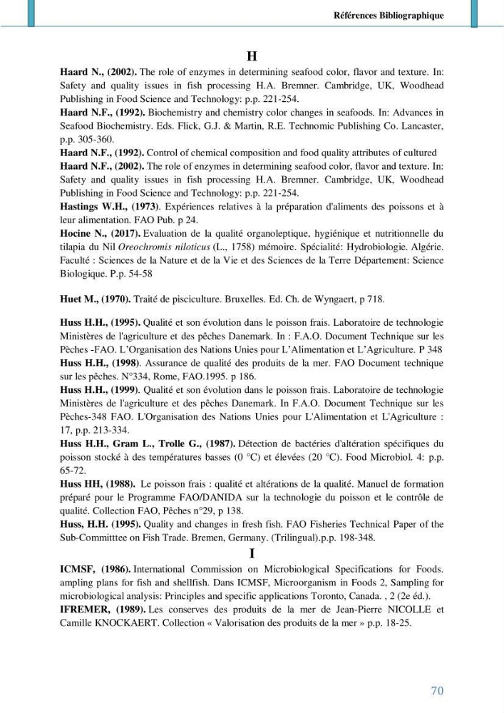Suivi de l’évaluation de la qualité de fraicheur des poissons d’eau douce et leur valorisation par des procédés traditionnels