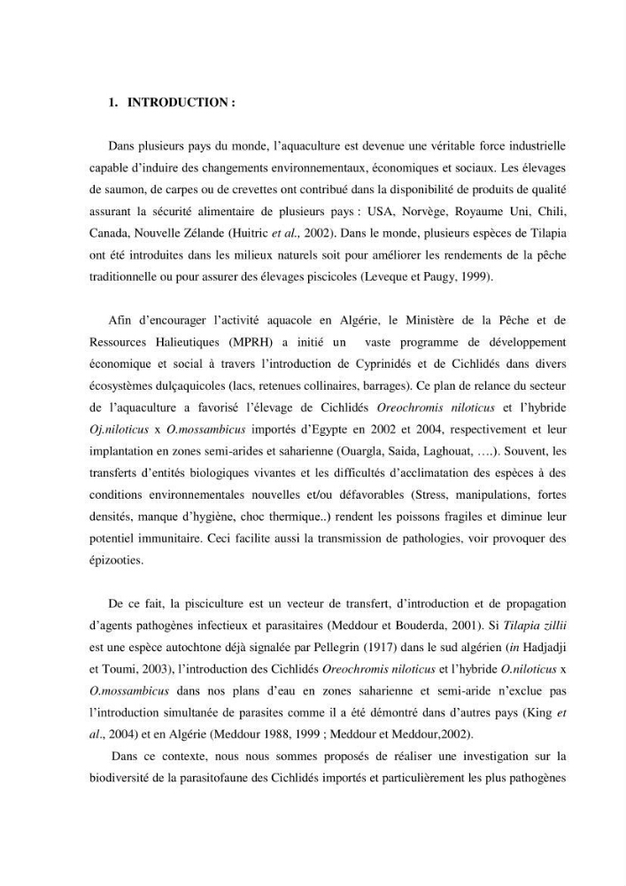 Investigation préliminaire sur la parasitofaune de trois cichlides d\'Algérie