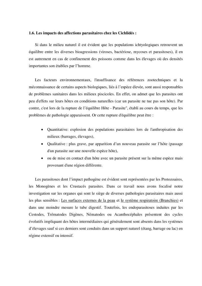 Investigation préliminaire sur la parasitofaune de trois cichlides d\'Algérie