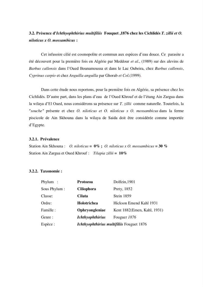 Investigation préliminaire sur la parasitofaune de trois cichlides d\'Algérie