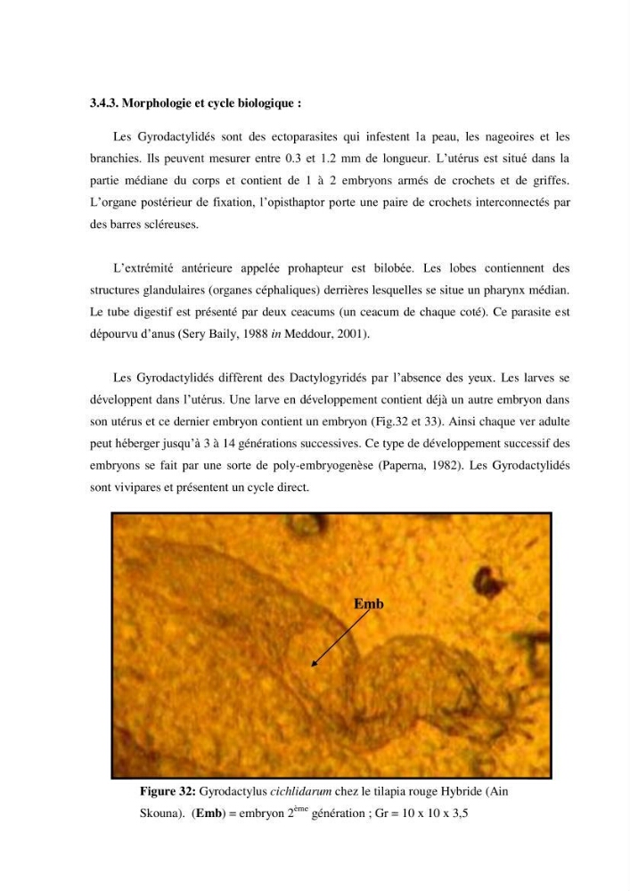 Investigation préliminaire sur la parasitofaune de trois cichlides d\'Algérie