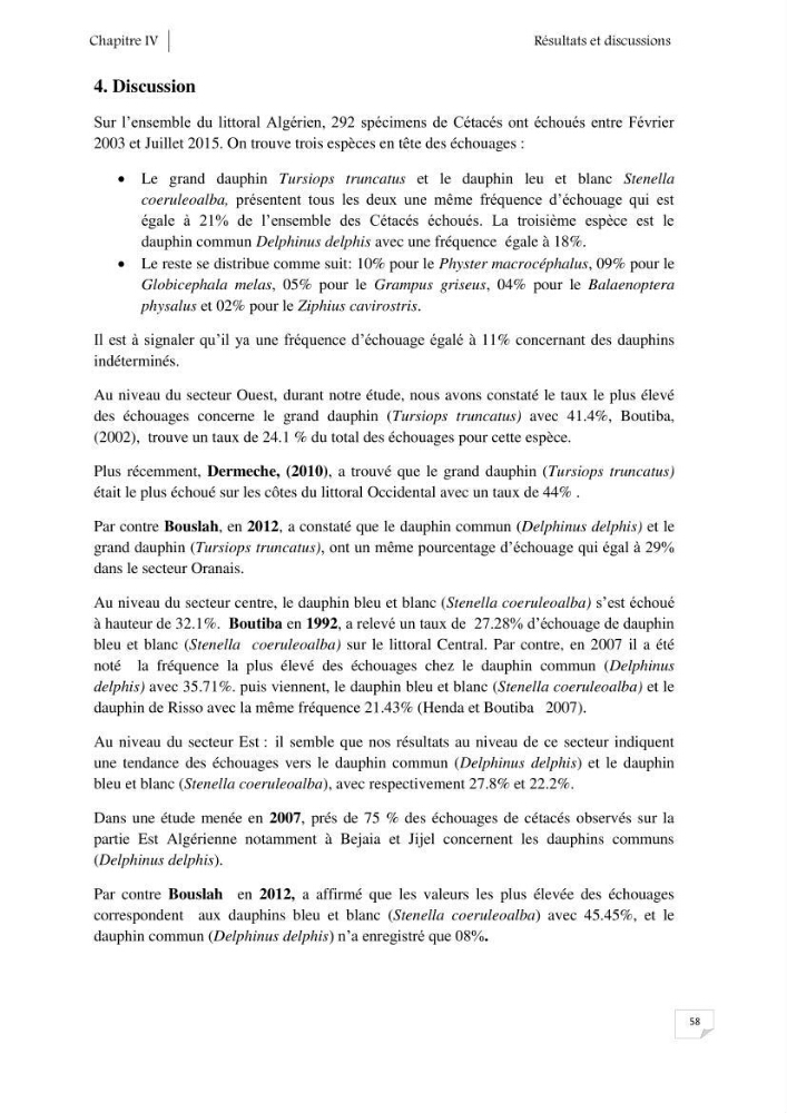 Contribution à l\'étude de la répartition des cétacés le long de la côte Algérienne: bilan des échouages
