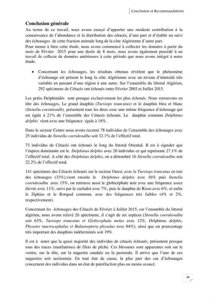 Contribution à l\'étude de la répartition des cétacés le long de la côte Algérienne: bilan des échouages