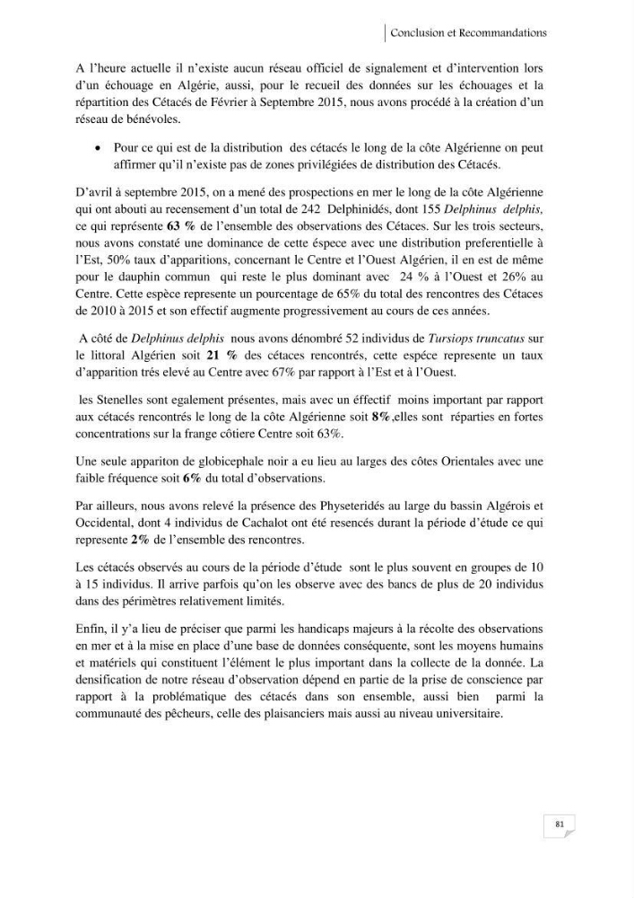 Contribution à l\'étude de la répartition des cétacés le long de la côte Algérienne: bilan des échouages