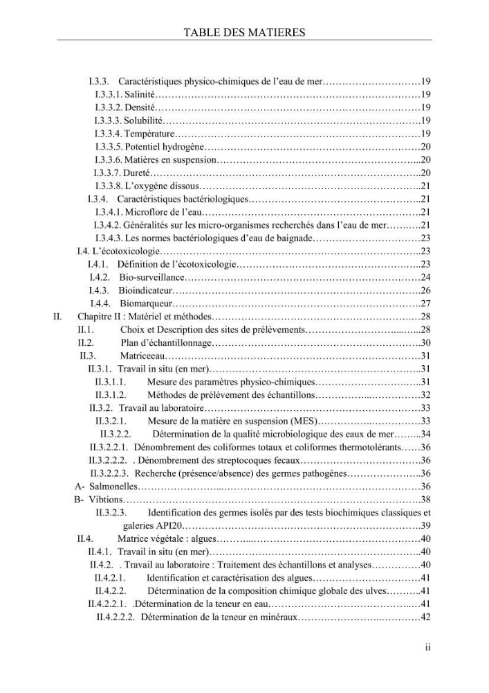 Etude de quelques paramètres physico-chimiques et ecotoxicologiques d\'une algue verte du genre Ulva du littoral Algérois