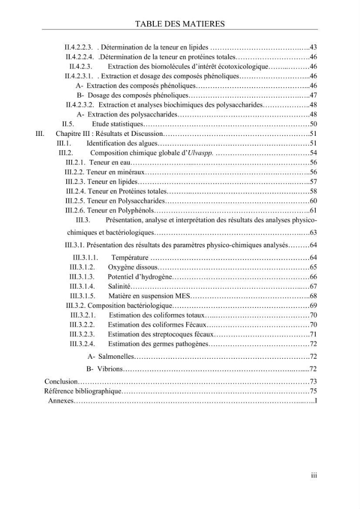 Etude de quelques paramètres physico-chimiques et ecotoxicologiques d\'une algue verte du genre Ulva du littoral Algérois